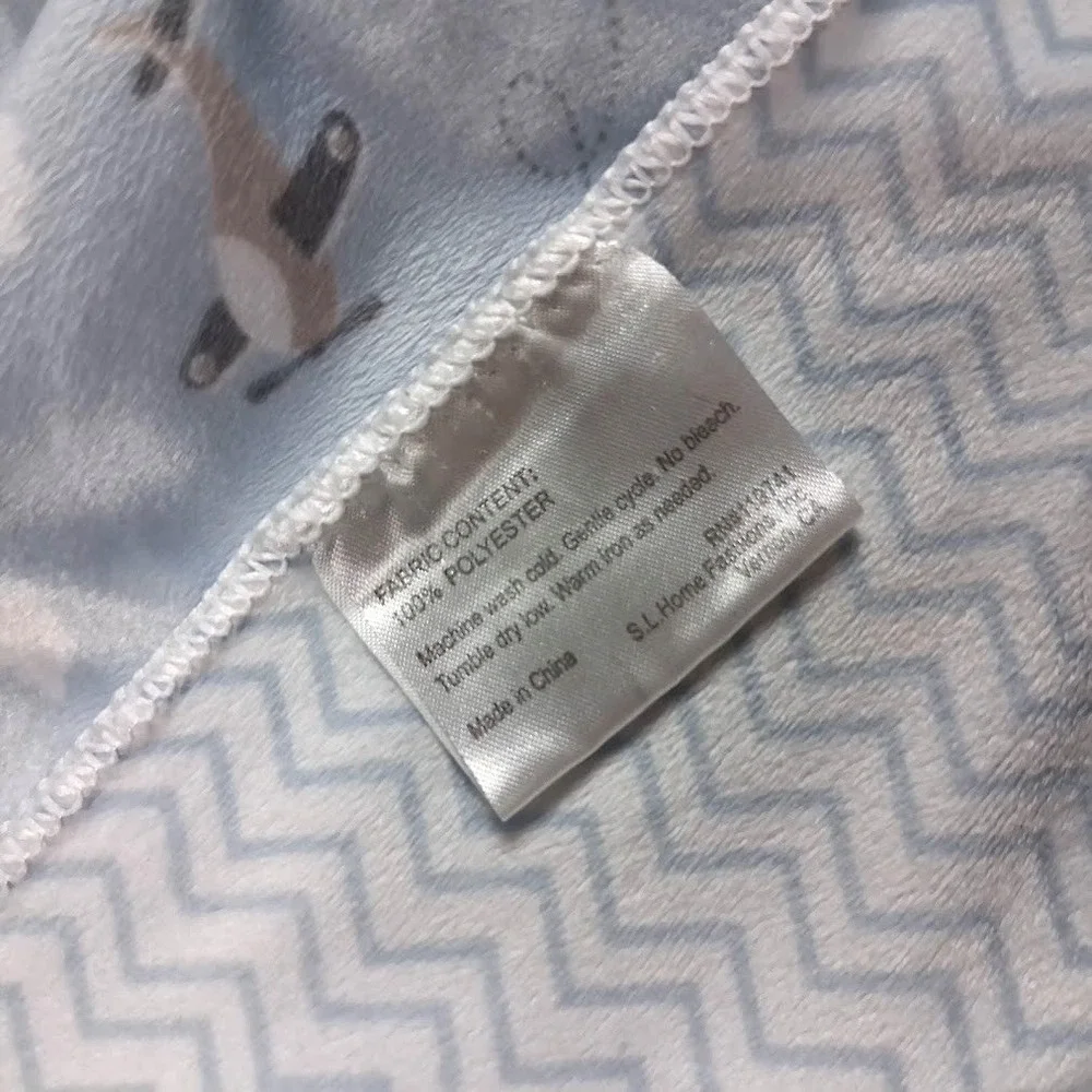 FLAW SL Home Fashions Blue Airplane Cloud Baby Blanket‎ 119741 White Polyester